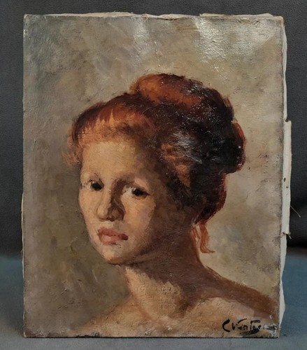 Tableau ancien huile portrait - huile,