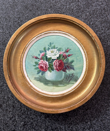 Ancienne tableau tondo bouquet - ancienne,