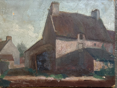 Ancien tableau maison village - tableau,