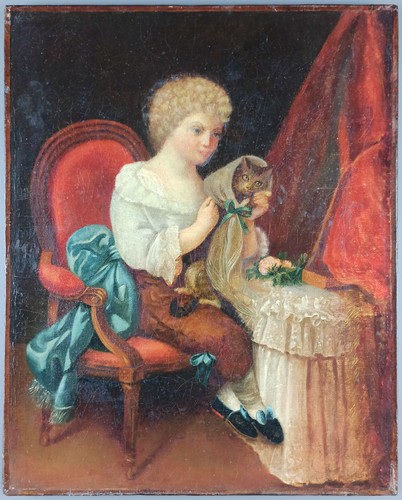 Ancien tableau enfant assis - ancien,
