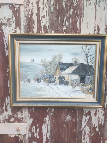 Ancien tableau huile - tableau, sur